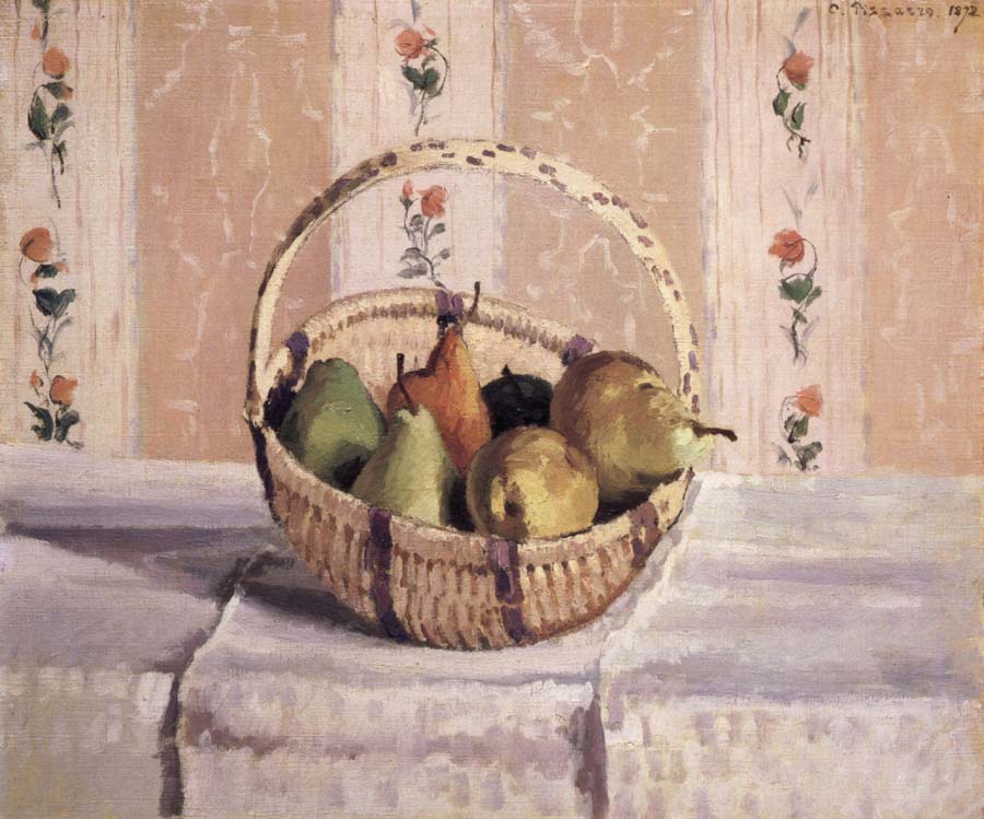 Camille Pissarro apples and pears in a round basket